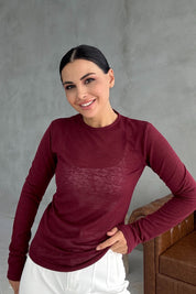 Bordo Bisiklet Yaka Transparan Body SY-2907-Bordo