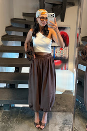 Kahverengi Beli Lastikli Şalvar Pantolon SY-3761-Kahverengi