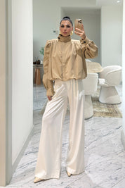 Ekru Pilili Palazzo Pantolon SY-3598-Ekru