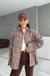 Kadın Haki Ekoseli Uzun Kollu Gömlek SY-3437-Haki