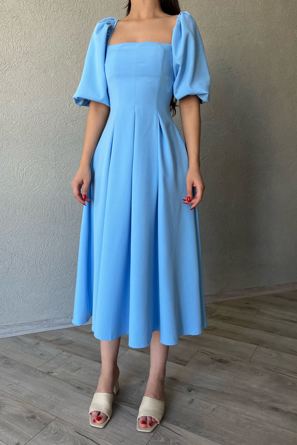 Mavi Balon Kol Midi Boy Ernest Elbise SY-0254-Mavi