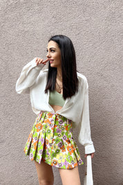 Renkli Çiçek Desenli Pileli Mini Etek SY-0332-Renkli