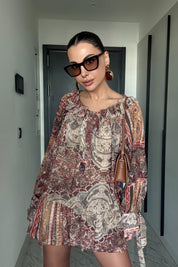 Renkli Desenli Sanremo Mini Tasarım Elbise SY-3539-Renkli