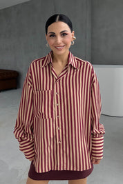 Bordo Çizgili Premium Gömlek SY-3356-Bordo