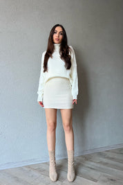 Bej Pullu Beli Lastikli Astarlı Mini Triko Etek SY-1325-Bej
