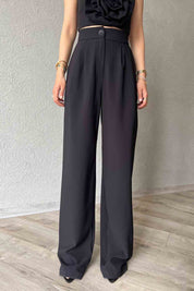 Siyah Çift Pile Detaylı Palazzo Pantolon SY-2028-Siyah