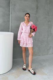 Pembe Fistolu Gömlek Etek Takım SY-3120-Pembe