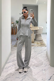 Gri Volan Detaylı Sweatshirt Pantolon Takım SY-3844-Gri