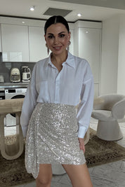 Bej payetli Büzgü Detaylı Tasarım Mini Etek SY-3516-Bej