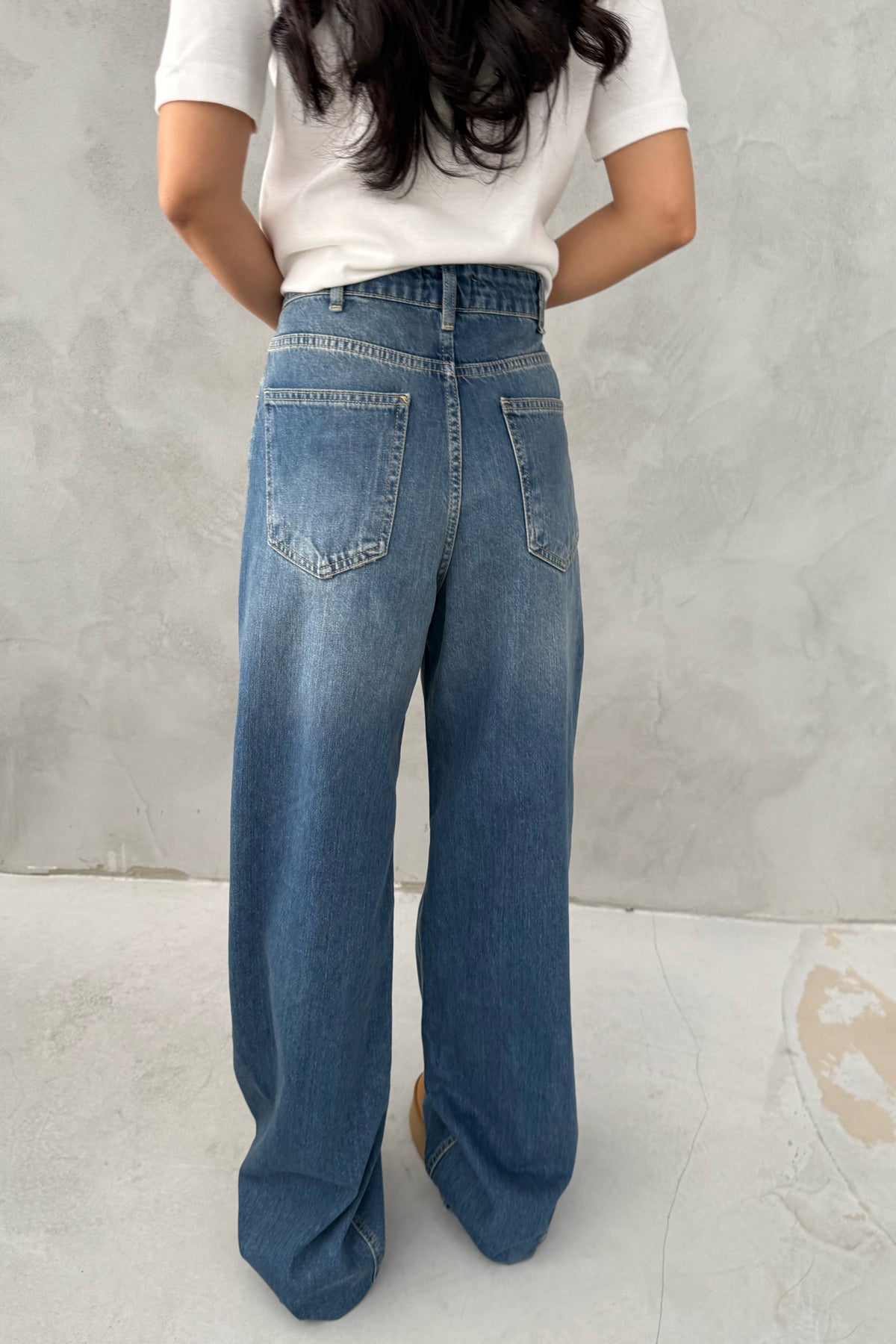 Mavi Asimetrik Düğmeli Kot Baggy Pantolon SY-3463-Mavi