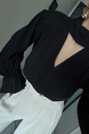 Vatkalı Şal Detaylı Siyah Bluz SY-3658-Siyah