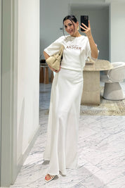 Beyaz Premium Uzun Saten Çan Etek SY-3685-Beyaz