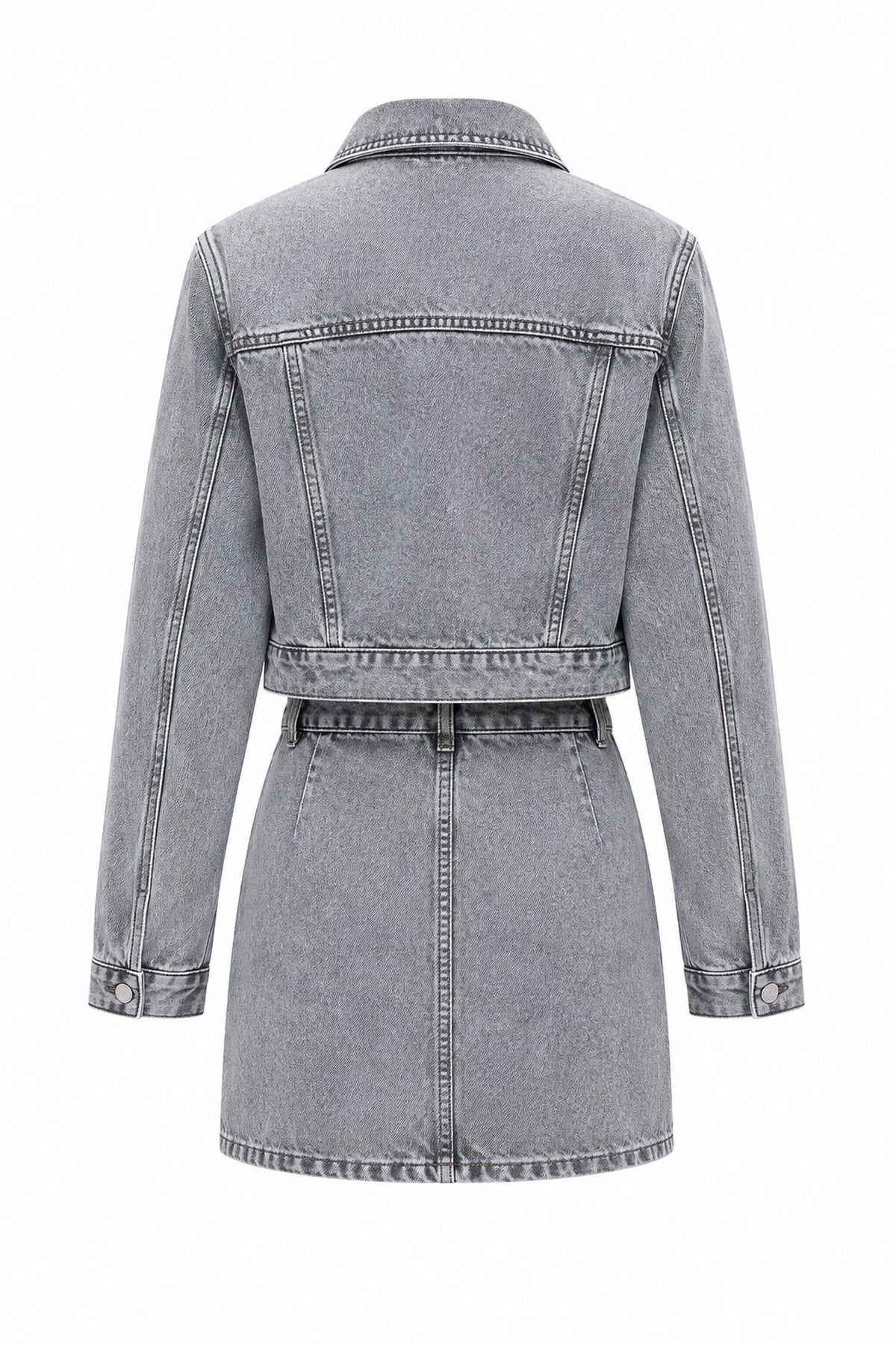 Gri İnci Detaylı Denim Etek Ceket Takım SY-1976-Gri
