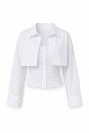 Beyaz Gipeli Crop Gömlek Poplin Takım SY-2466-Beyaz