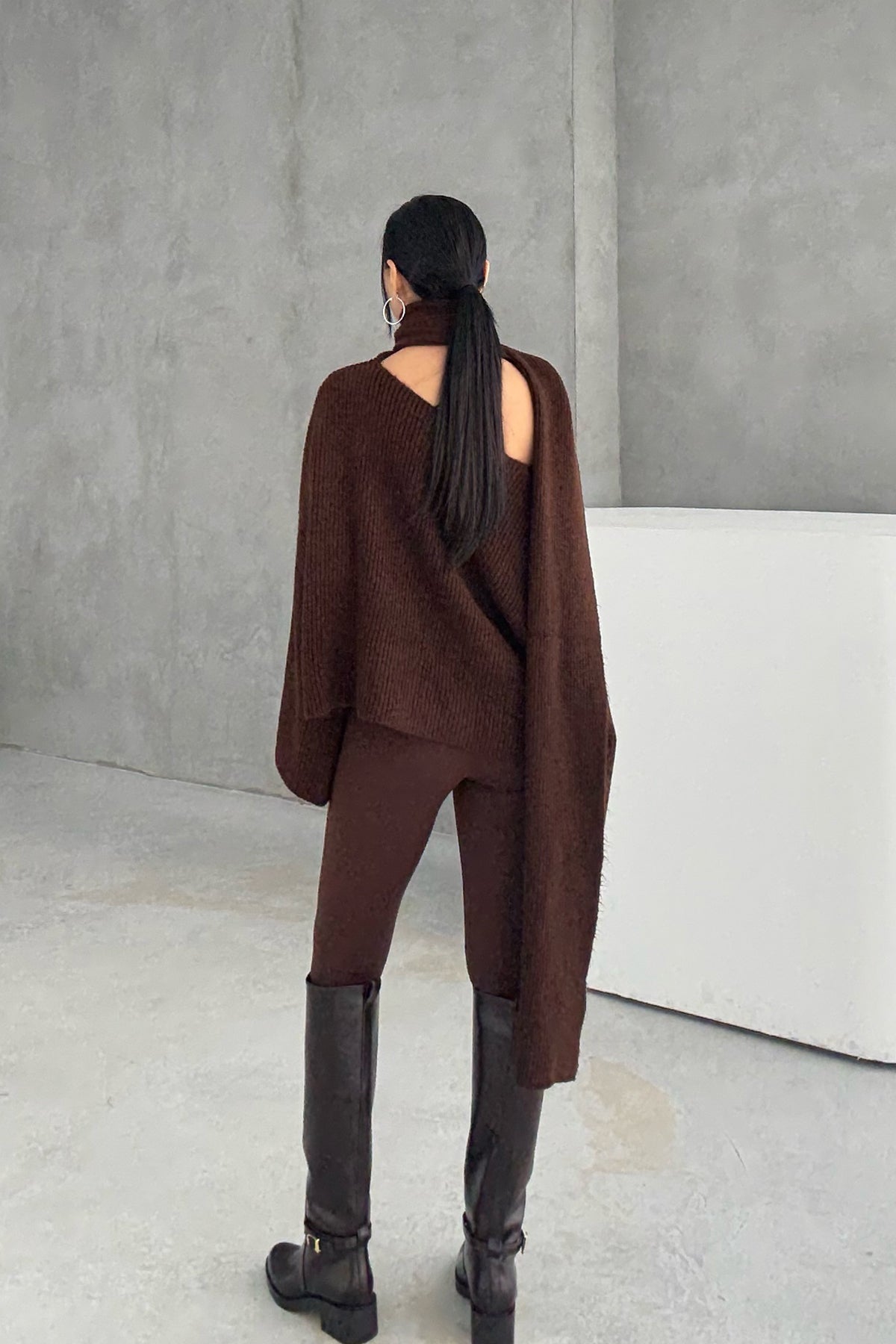 Kahve Şal Detaylı Triko Kazak SY-3427-Kahve