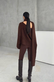 Kahve Şal Detaylı Triko Kazak SY-3427-Kahve