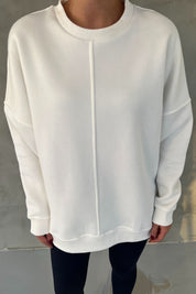 Beyaz Önü Dikiş Detaylı Oversize Sweatshirt SY-2617-Beyaz