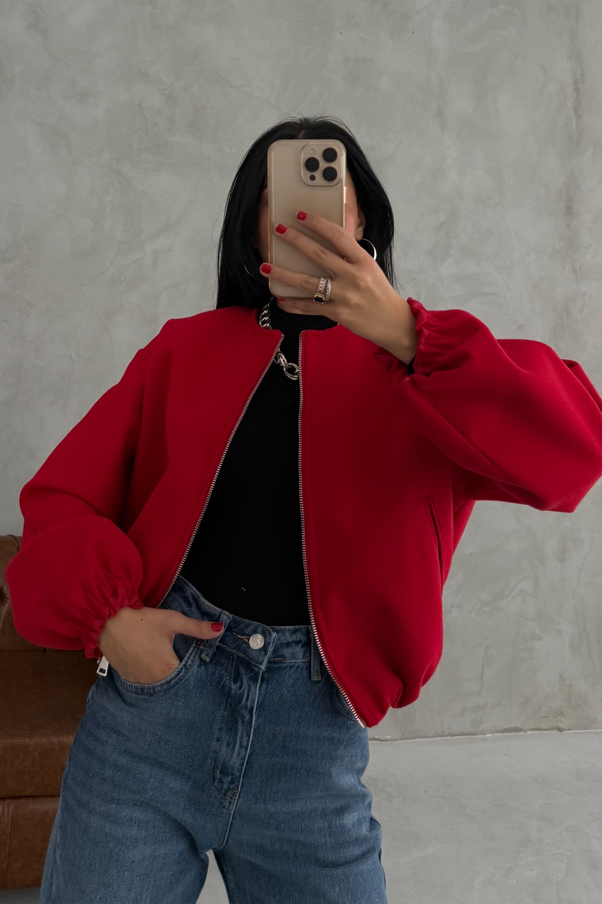 Kırmızı Kaşe Bomber Milano Ceket SY-3460-Kırmızı