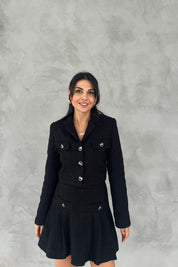 Siyah Astarlı Tüvit Crop Ceket SY-2540-Siyah