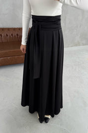 Siyah Şal Detay Bağlamalı Maxi Etek SY-3426-Siyah