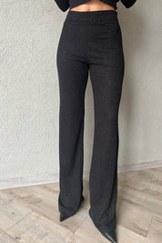 Siyah Simli Crop Bluz ve Pantolon Takım SY-1498-Siyah