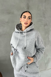 Gri Kapüşonlu Ön Cep Detaylı Eşofman Takımı SY-2393-Gri