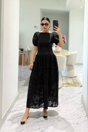 Brode Siyah Midi Santorini  Elbise SY-3660-Siyah