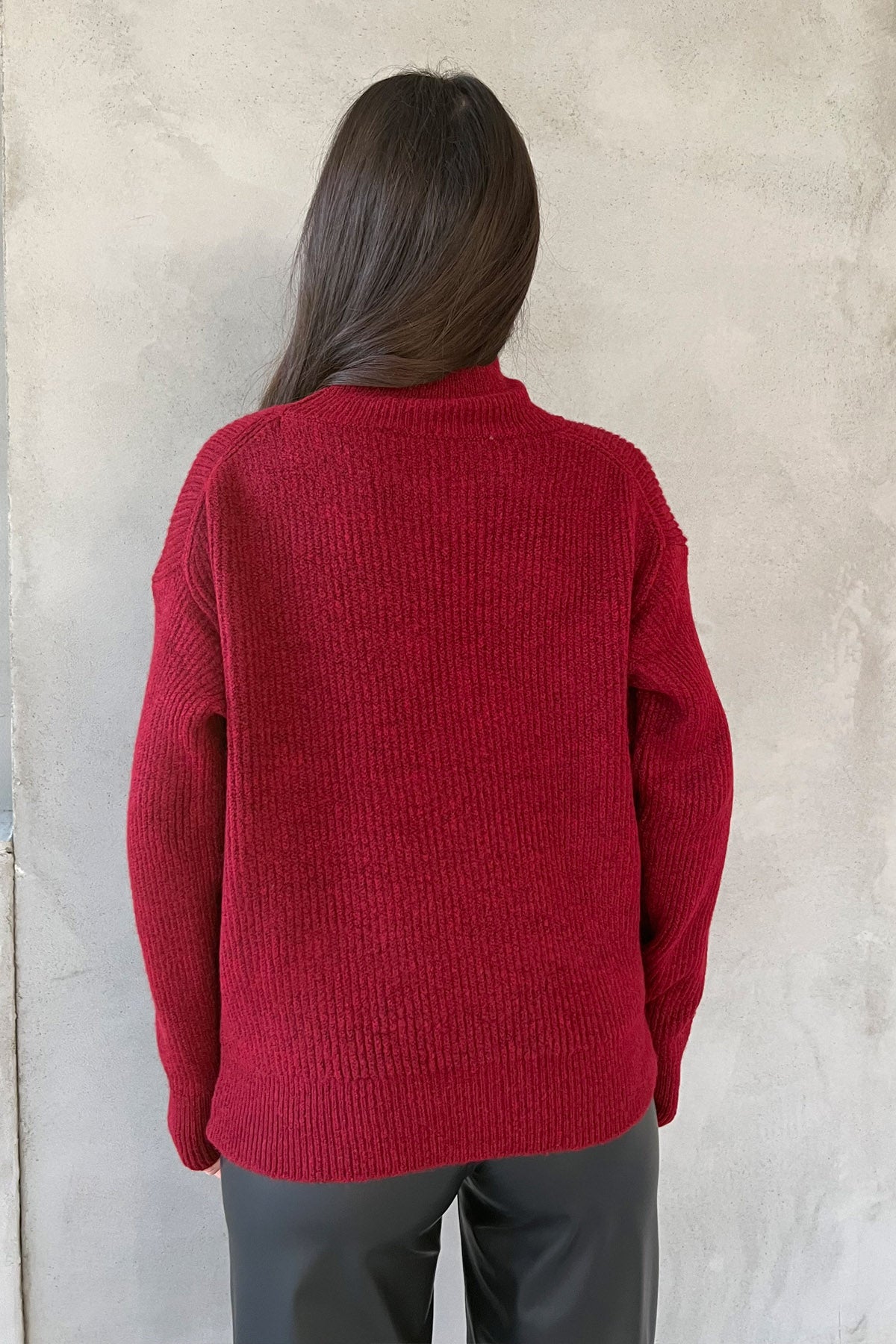 Bordo Balıkçı Yaka Çizgili Kazak SY-2847-Bordo