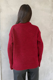 Bordo Balıkçı Yaka Çizgili Kazak SY-2847-Bordo