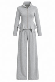 Gri Volan Detaylı Sweatshirt Pantolon Takım SY-3844-Gri