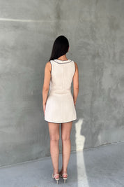 Bej İnci Düğme Detay Tüvit Elbise SY-2734-Bej