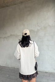 Krem Düğmeli Kruvaze Yaka Hırka SY-2423-Krem