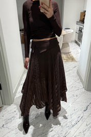 Kahverengi Asimetrik Bel Detaylı Etek SY-3544-Kahverengi