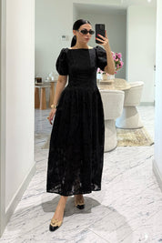 Brode Siyah Midi Santorini  Elbise SY-3660-Siyah