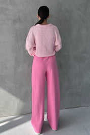 Pembe Arka Cep Detaylı Palazzo Pantolon SY-2461-Pembe