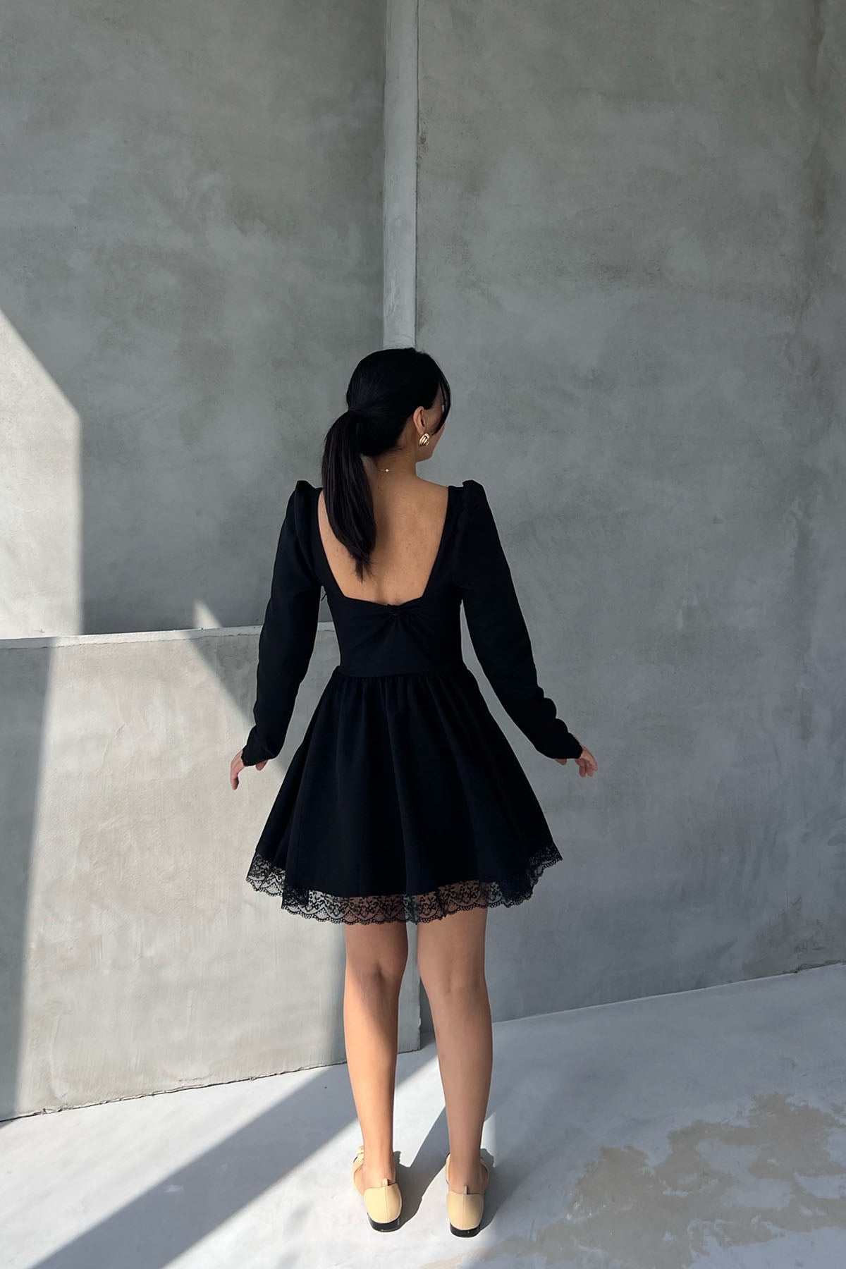 Siyah Dream Korse Detaylı Uzun Kollu Elbise SY-2620-Siyah