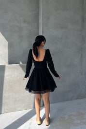 Siyah Dream Korse Detaylı Uzun Kollu Elbise SY-2620-Siyah