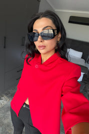 Kadın Kırmızı Kısa Kollu Crop Blazer Ceket SY-3747-Kırmızı