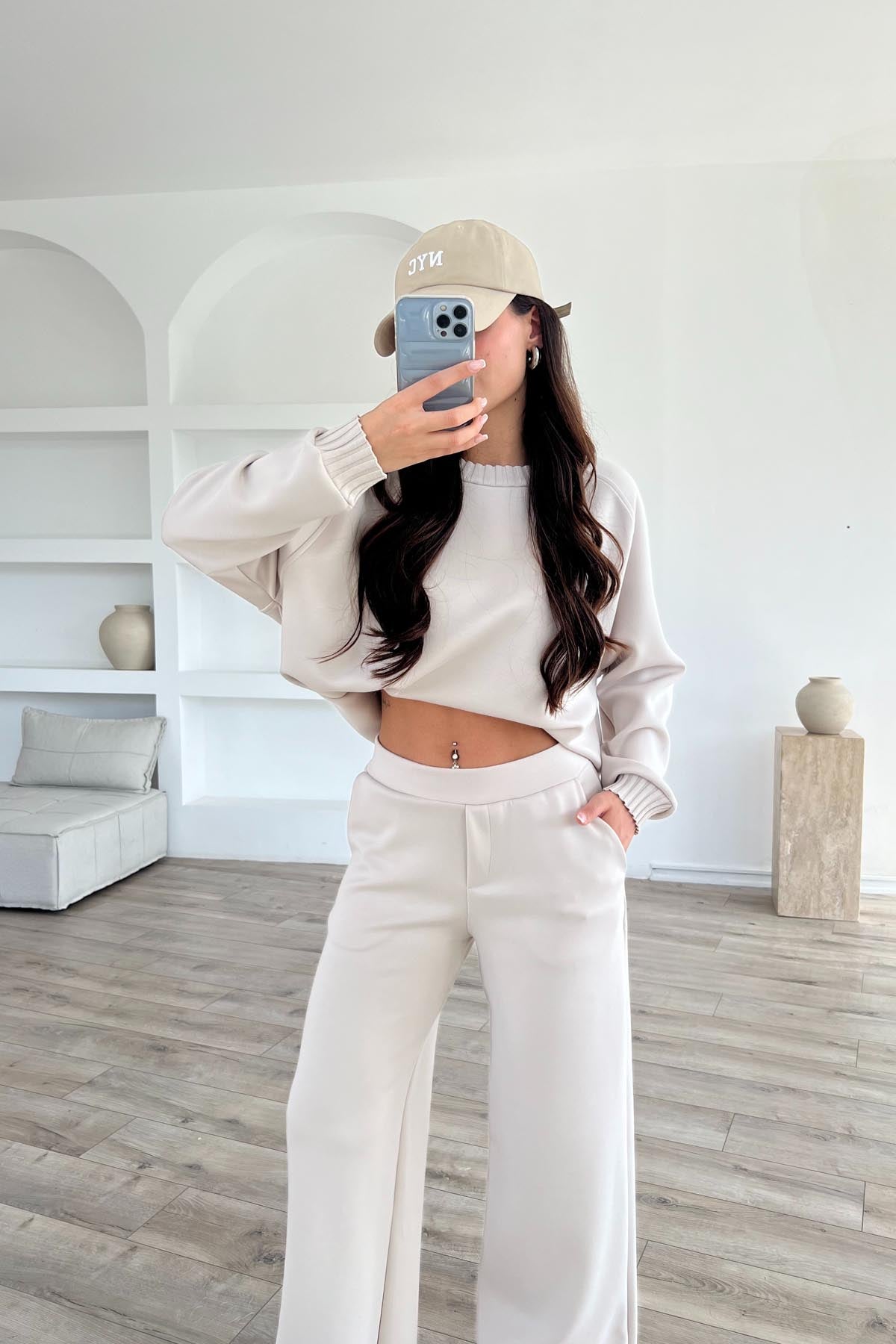 Bej Triko Detay Modal Sweatshırt SY-1796-Bej