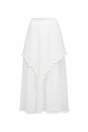 Beyaz Pinterest Asimetrik Dantel Maxi Etek SY-3825-Beyaz