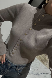 Vizon Dik Yaka Çıtçıtlı Triko Kazak SY-3502-Vizon