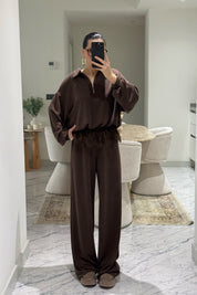 Kahverengi Dantel Detaylı Eşofman10Takım SY-3627-Kahverengi