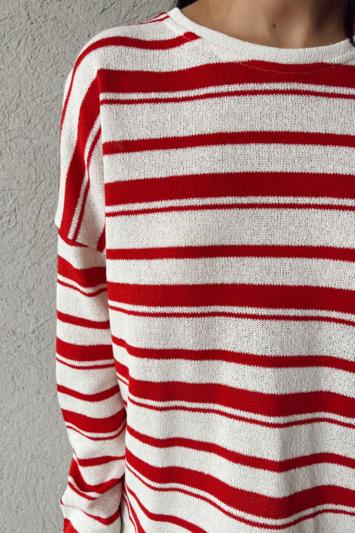 Kırmızı Çizgili Triko Kazak SY-1134-Kırmızı