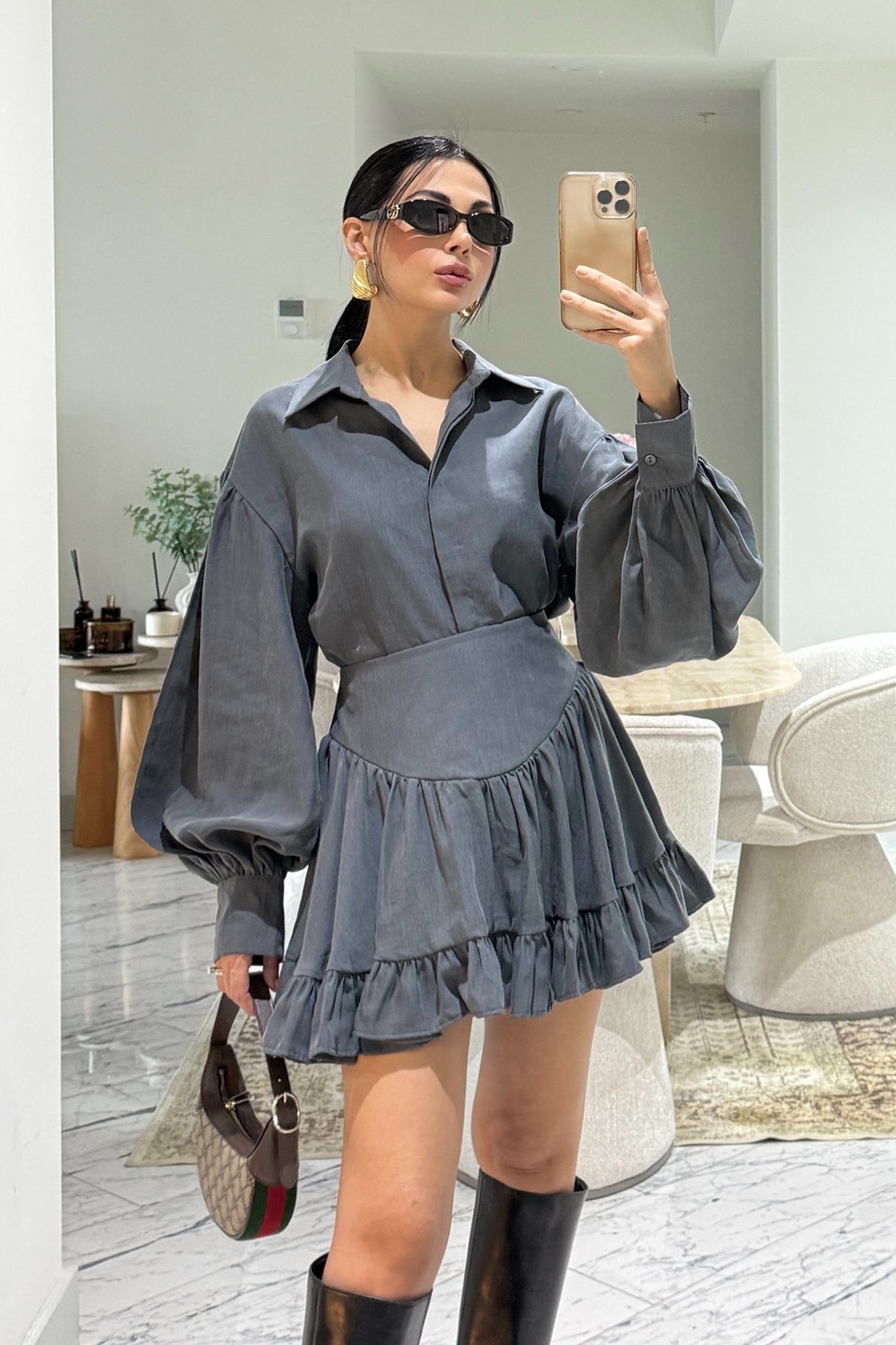 Oversize Kol Detaylı Gömlek SY-3565-Gri