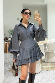 Oversize Kol Detaylı Gömlek SY-3565-Gri