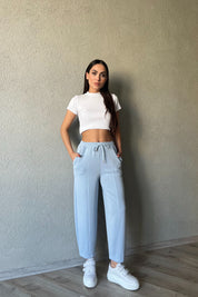 Mavi Beli Lastikli Şalvar Pantolon SY-1487-Mavi