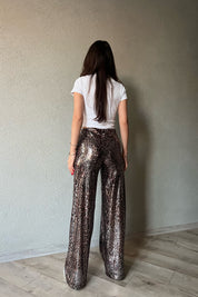 Leopar Desenli Pullu Beli Lastikli Bol Paça Pantolon SY-1296-Leopar