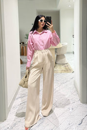 Pembe Çizgili Kadın Gömlek SYM-3428-Pembe