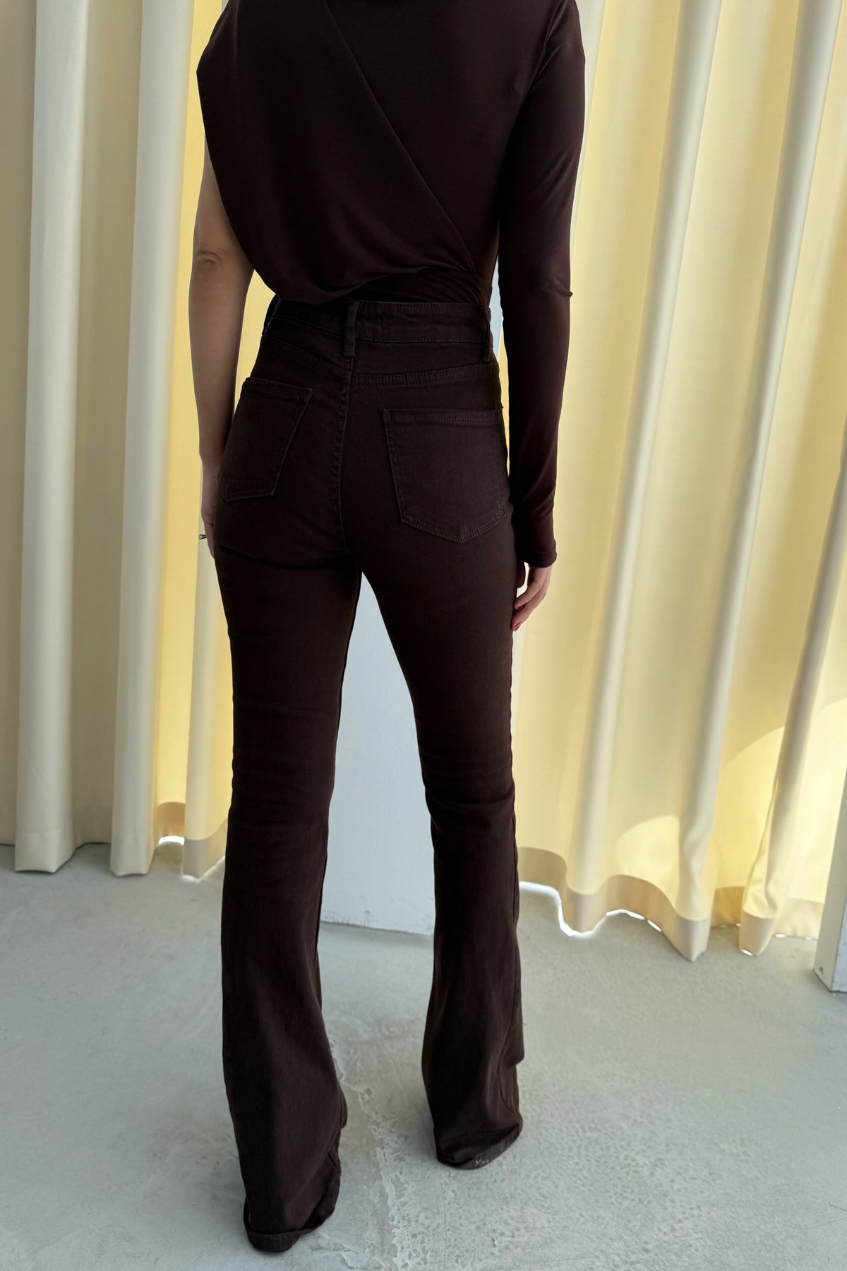 Kahverengi İspanyol Paça Jean SY-3477-Kahverengi