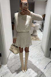 Ekru Güpürli Midi Tasarım Elbise SY-3489-Ekru